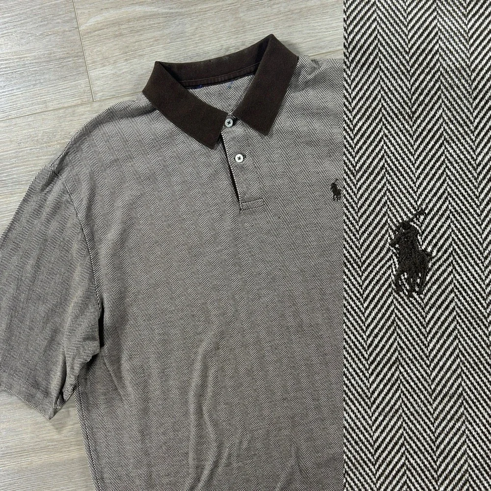 Polo Golf Ralph Lauren Polo Shirt Mens XL‎ Brown Herringbone Alpaca Knit Soft